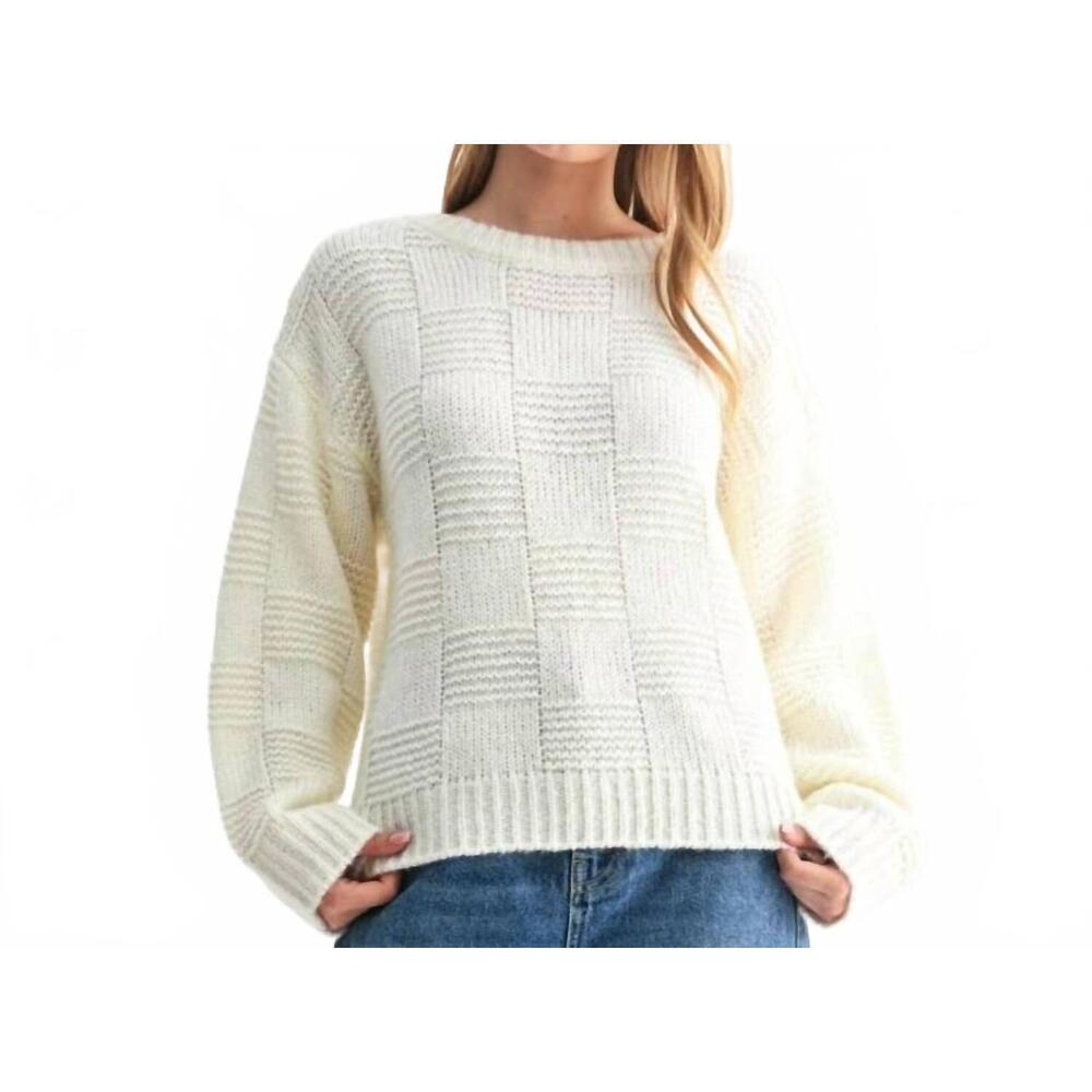 NEW FUN 2 FUN checker knit sweater in white